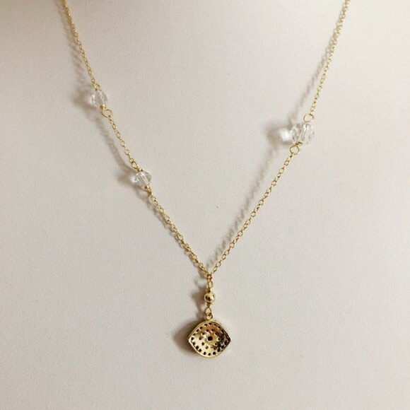 Dainty Third Eye Rhinestone Necklace Gold Tone - Picture 3 of 7